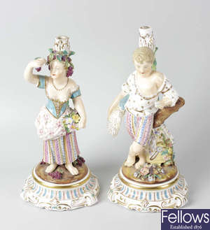 A pair of Meissen-style figural candlesticks by John Bevington