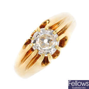 A gentleman's early 20th century diamond single-stone ring.