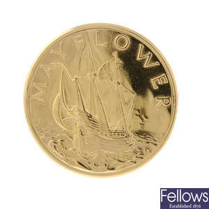 A gold plated medal watch commemorating the building of Mayflower II in 1956.
