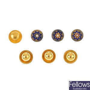 Two sets of late Victorian dress studs and a single dress stud.