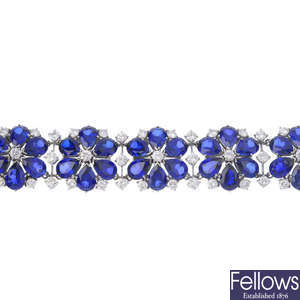 A diamond and synthetic sapphire bracelet.