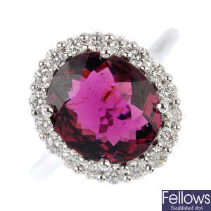A tourmaline and diamond cluster ring.