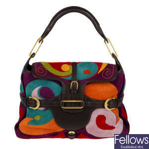 JIMMY CHOO - a multi-coloured suede Tulita handbag.