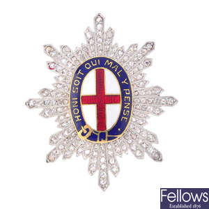 A diamond and enamel Order of the Garter brooch.