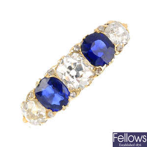 A late Victorian sapphire and diamond five-stone ring.