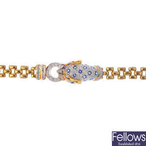 An 18ct gold sapphire and diamond leopard bracelet. 
