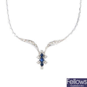 MAPPIN & WEBB - an 18ct gold sapphire and diamond necklace.