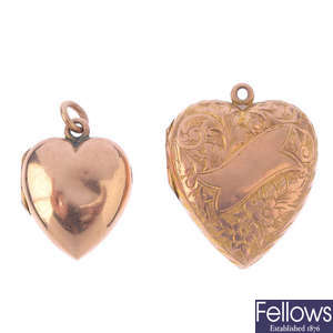 Two 9ct gold lockets and a chain.