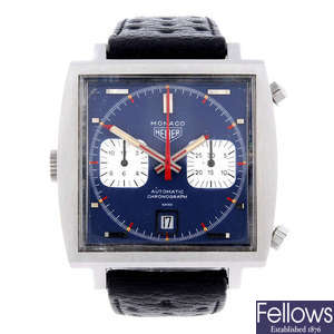HEUER - a gentleman's stainless steel Monaco chronograph wrist watch.