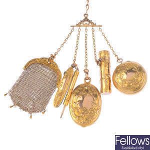 A late Victorian 18ct gold chatelaine.