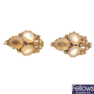 A pair of citrine brooches.