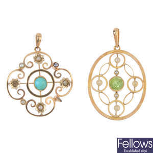 Two early 20th century gem-set pendants.