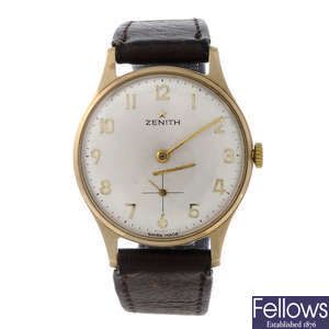 ZENITH - a gentleman's 9ct yellow gold wrist watch.