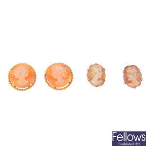 Five pairs of cameo earrings.