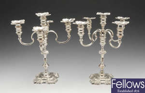 A modern pair of silver candelabra in Georgian style.