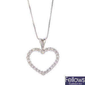 An 18ct gold diamond heart-shape pendant, with chain.