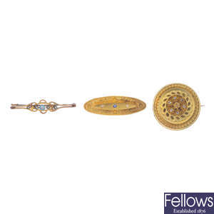 Three late 19th to early 20th century gem-set brooches.