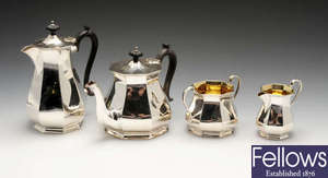 A composite four piece silver tea service.