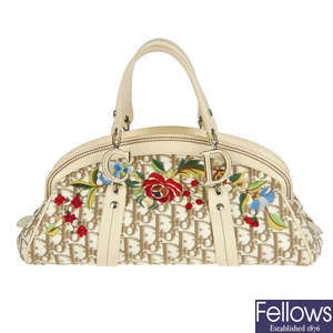 CHRISTIAN DIOR - an embroidered Diorissimo canvas handbag.