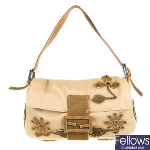 FENDI - a wool appliqué baguette handbag.