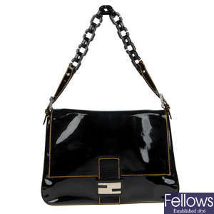 FENDI - a black patent Mamma handbag.