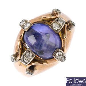 A star sapphire and diamond dress ring.