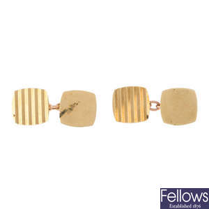 A pair of 1960s 9ct gold cufflinks and five dress studs.