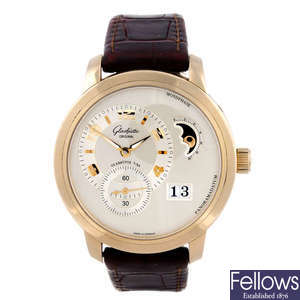GLASHÜTTE ORIGINAL - a gentleman's yellow metal PanoMatic Lunar wrist watch.