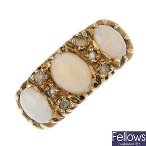 A 9ct gold opal and paste dress ring.