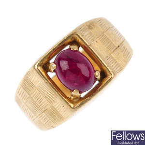 A ruby signet ring.