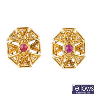 ILIAS LALAOUNIS - a pair of ruby and diamond earrings.