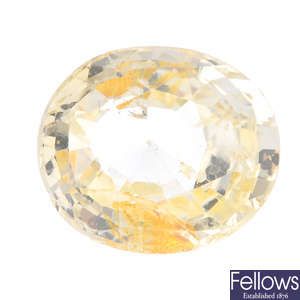 An oval-shape yellow sapphire, weighing 17.48cts.