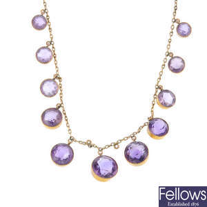 An early 20th century 9ct gold amethyst necklace