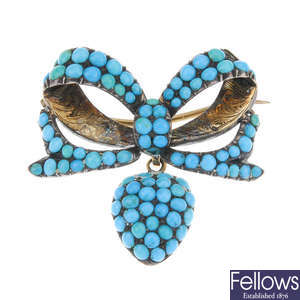 A late Victorian turquoise memorial brooch.