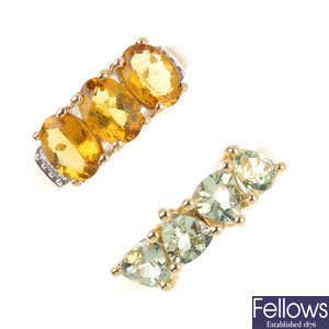 Fifteen 9ct gold gem-set rings.
