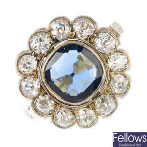 A diamond and cluster sapphire ring.