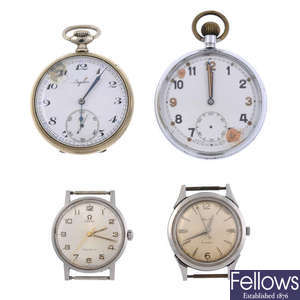 A group of four assorted watches and pocket watches.