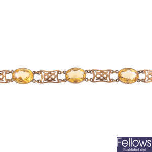 A 1960s 9ct gold citrine bracelet.