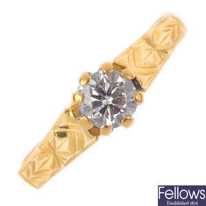 A 22ct gold diamond single-stone ring.