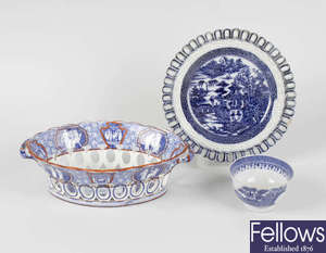 A group of blue transfer-printed ceramics