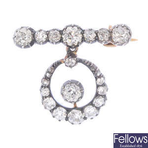 A late Victorian silver and gold diamond brooch.