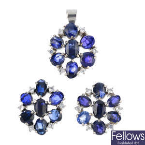 A set of sapphire and diamond jewellery. 