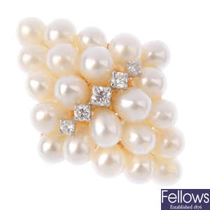 A cultured pearl and diamond dress ring. 