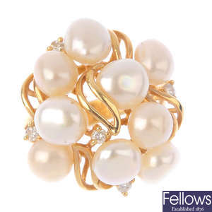 A cultured pearl and diamond dress ring. 