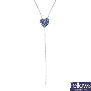 A sapphire pendant, with chain.