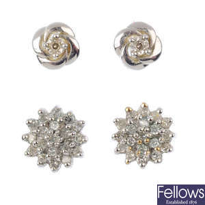 Four pairs of diamond earrings. 