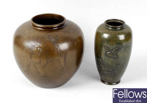 Three Japanese bronze vases
