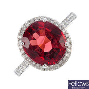 A spinel and diamond cluster ring.