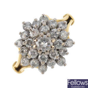 A 18ct gold diamond cluster ring.