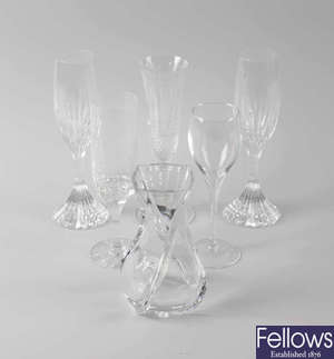Seven pairs of French champagne glasses